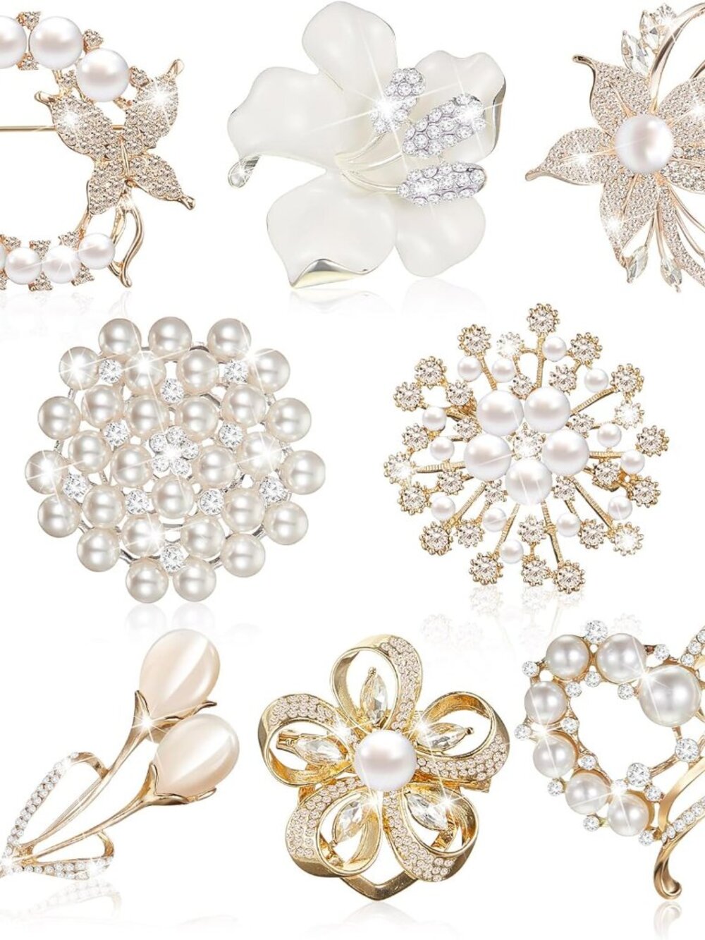 Flower Brooch Pins for Women, Crystal Pearl Brooch and Pins for Dress, Coat, Sha